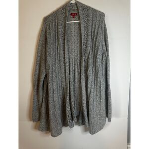 Elle Women's Open Front Cardigan XL Lightweight Crochet Open Knit Soft Gray